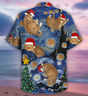 Aesthetic Starry Cat Christmas Cool Design Hawaiian Shirt, Hawaiian Shirt Gift, Christmas Gift