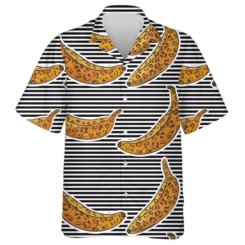 Wild African Leopard With Bananas Striped Background Hawaiian Shirt, Hawaiian Shirt Gift, Christmas Gift