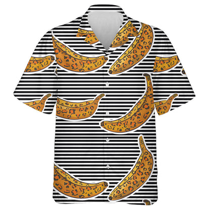 Wild African Leopard With Bananas Striped Background Hawaiian Shirt, Hawaiian Shirt Gift, Christmas Gift