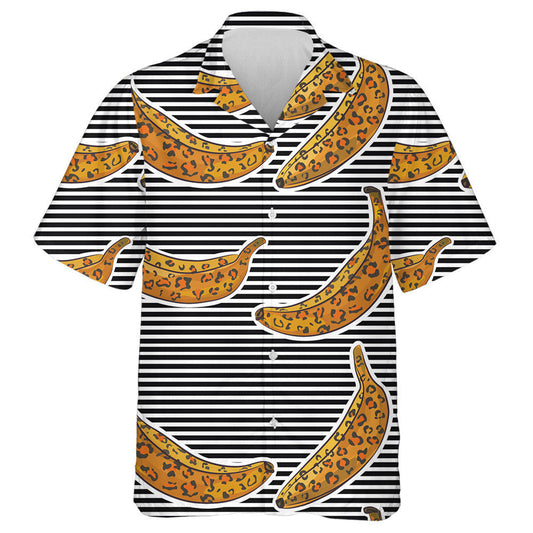 Wild African Leopard With Bananas Striped Background Hawaiian Shirt, Hawaiian Shirt Gift, Christmas Gift