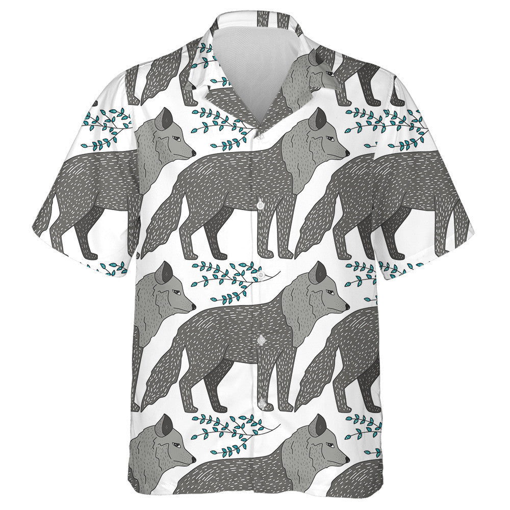 Forest With Cute Color Illustrations Wild Gray Wolf Hawaiian Shirt, Hawaiian Shirt Gift, Christmas Gift