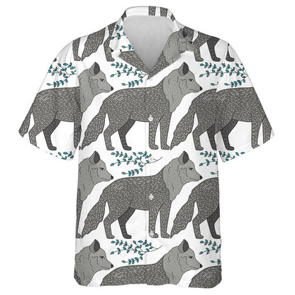 Forest With Cute Color Illustrations Wild Gray Wolf Hawaiian Shirt, Hawaiian Shirt Gift, Christmas Gift