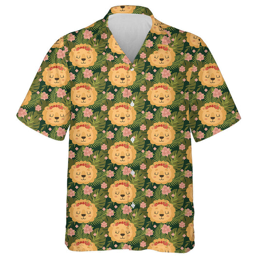 Sleeping Lion Face On Tropical Plant Hawaiian Shirt,Hawaiian Shirt Gift, Christmas Gift