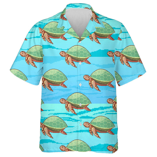 Green Sea Pixel Turtles In The Ocean Hawaiian Shirt, Hawaiian Shirt Gift, Christmas Gift