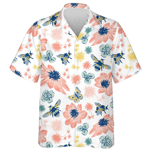 Bees Insects With Flowers And Clover Hawaiian Shirt, Hawaiian For Gift