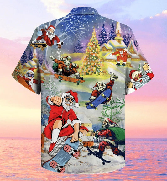 Hawaiian Shirt Santa Jumping On Skateboard Christmas Design, Hawaiian For Gift