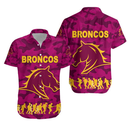 Brisbane Broncos Hawaiian Aloha Shirt Anzac Day Camouflage Vibes Maroon K8 Hawaiian Shorts Beach Short Sleeve,Hawaiian Shirt Gift, Christmas Gift