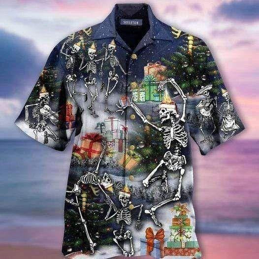 Lovely Skeletons Christmas Dancing Design Hawaiian Shirt, Hawaiian Shirt Gift, Christmas Gift