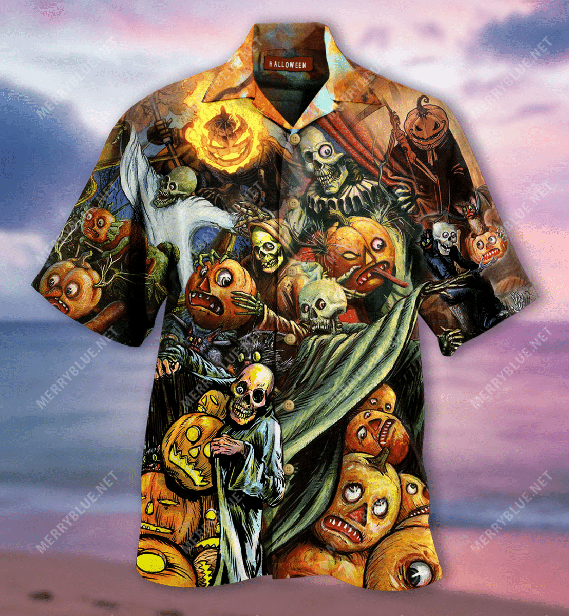 Oíche Shamhna ag Teacht Aloha Léine Unisex Haváís Aloha Shorts Haváís Gearr Muinchille Trá, Bronntanas Léine Haváís, Bronntanas Nollag