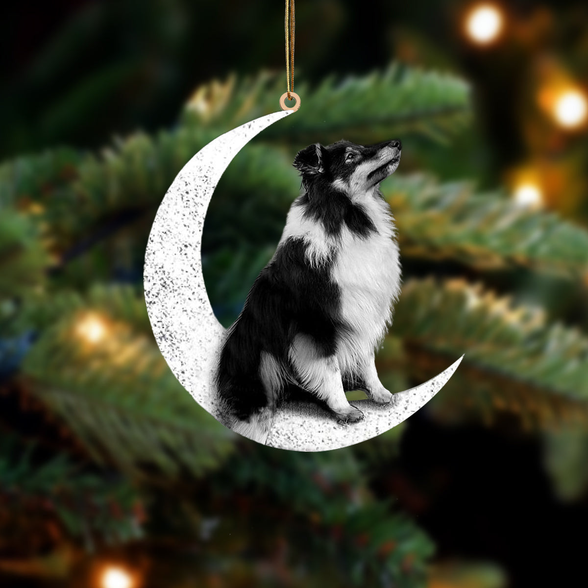 Bi Black Sheltie-Sit On The Moon-Two Sided Christmas Plastic Hanging Ornament, Christmas Ornament Gift, Christmas Gift, Christmas Decoration