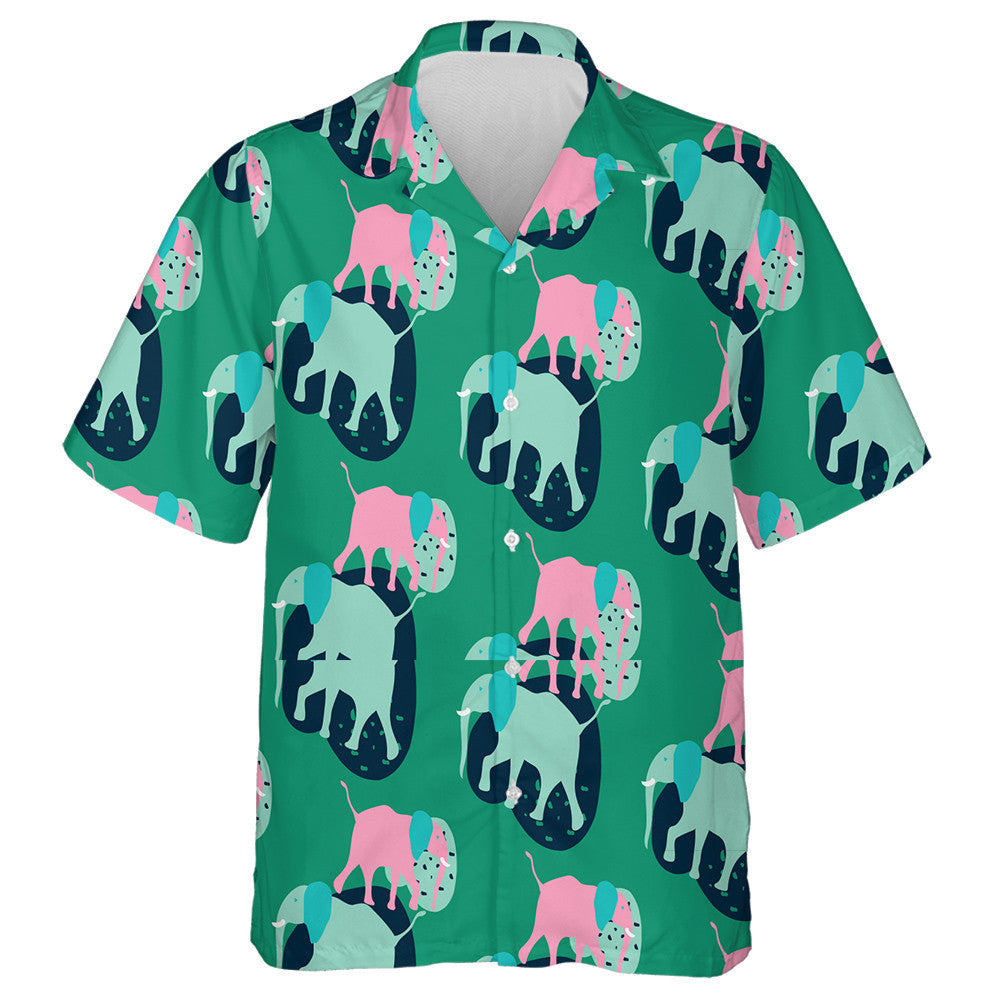 Mint Green And Pink Elephant Walking Hawaiian Shirt,Hawaiian Shirt Gift, Christmas Gift