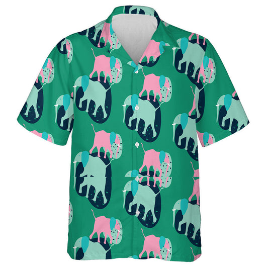 Mint Green And Pink Elephant Walking Hawaiian Shirt,Hawaiian Shirt Gift, Christmas Gift