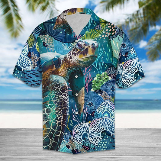 Turtle The Beauty Of Coral Design Hawaiian Shirt, Hawaiian For Gift