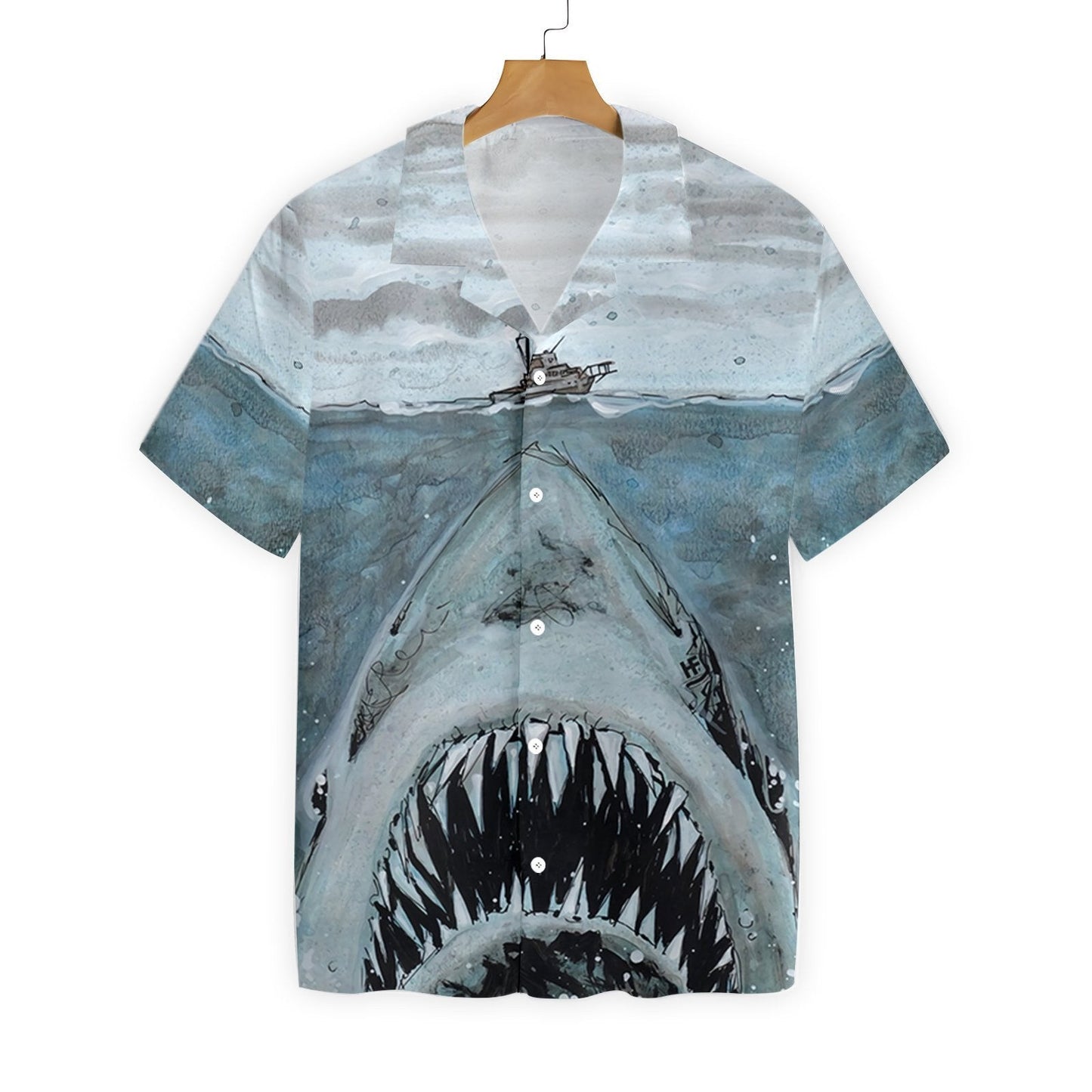 Shark With Sharp Teeth Nice Painting Hawaiian Shirt,Hawaiian Shirt Gift, Christmas Gift
