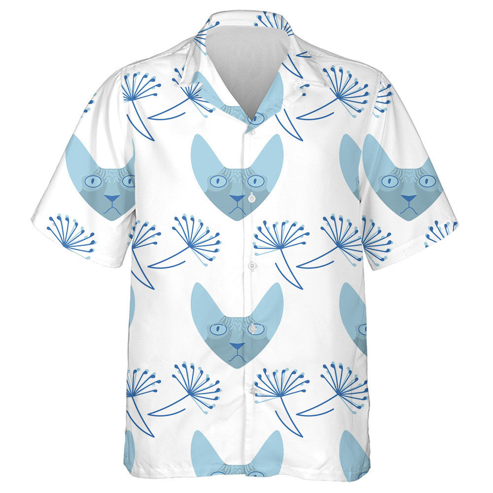 Bláthanna Cat Sphynx Agus Dandelion ar Chúlra Bán Léine Haváís, Bronntanas Léine Haváís, Bronntanas Nollag