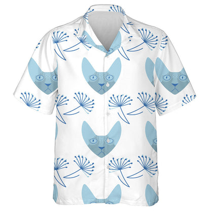 Bláthanna Cat Sphynx Agus Dandelion ar Chúlra Bán Léine Haváís, Bronntanas Léine Haváís, Bronntanas Nollag