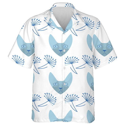 Bláthanna Cat Sphynx Agus Dandelion ar Chúlra Bán Léine Haváís, Bronntanas Léine Haváís, Bronntanas Nollag