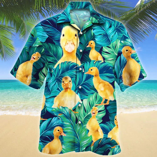 Watercolor Tropical Leaves And Duckling Lovers Design Hawaiian Shirt, Hawaiian Shirt Gift, Christmas Gift
