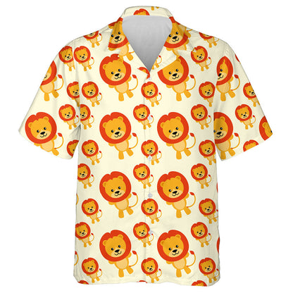 Cartoon Cute Lion Head On Orange Background Hawaiian Shirt, Hawaiian Shirt Gift, Christmas Gift