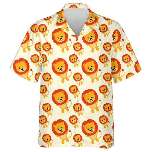 Cartoon Cute Lion Head On Orange Background Hawaiian Shirt, Hawaiian Shirt Gift, Christmas Gift