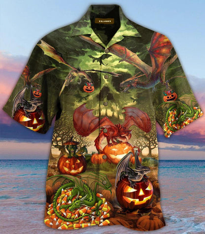 Spooky Pumpkin Patch Halloween And Dragons Hawaiian Shirt,Hawaiian Shirt Gift, Christmas Gift