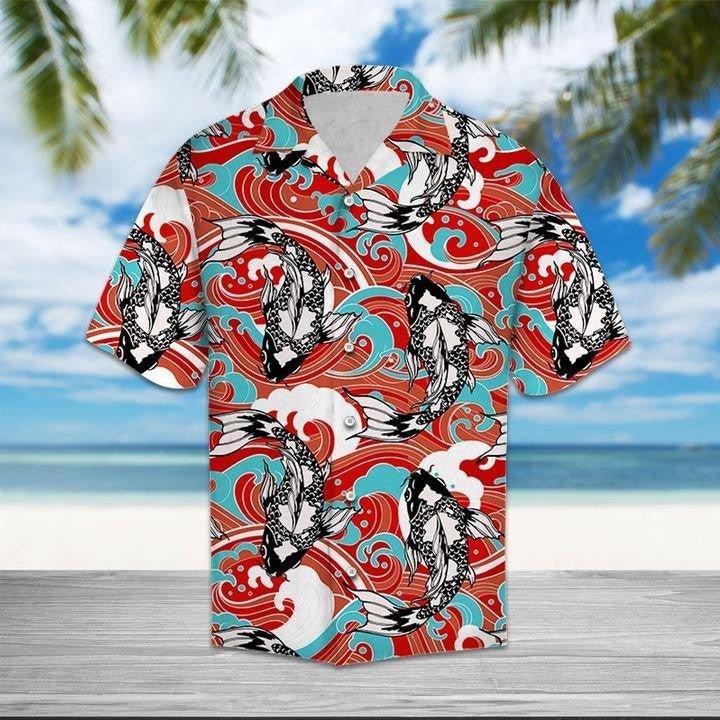 Koi Fish Wave Awesome Background Design Hawaiian Shirt,Hawaiian Shirt Gift, Christmas Gift