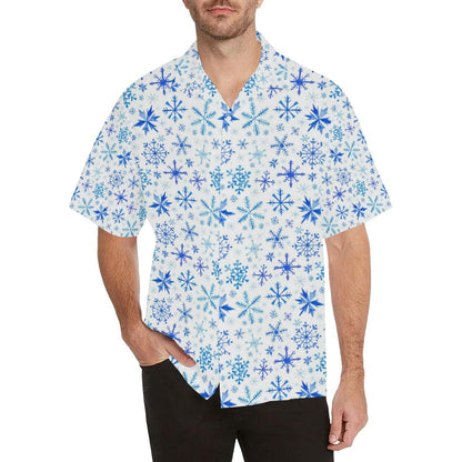 Blue Snowflake Pattern Men'S All Over Print Hawaiian Aloha Shirt Hawaiian Shorts Beach Short SleeveHawaiian Shirt Gift, Christmas Gift