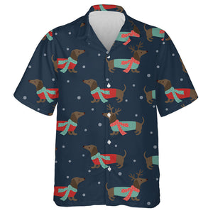 Christmas Style Dachshund With Scarfs And Snowflakes Hawaiian Shirt, Hawaiian Shirt Gift, Christmas Gift