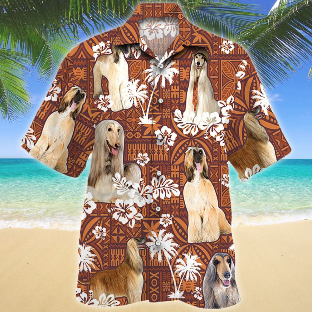 Tall Afghan Hound Dog Red Tribal Pattern Hawaiian Shirt, Hawaiian Shirt Gift, Christmas Gift