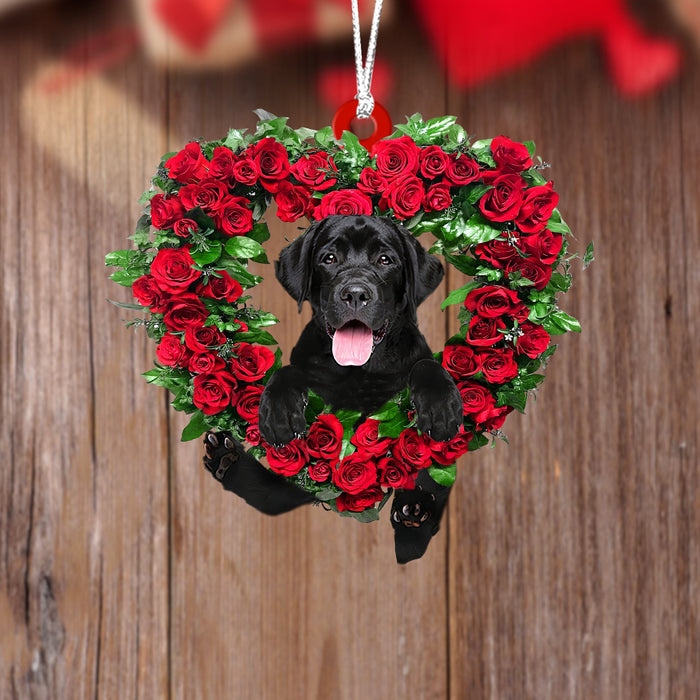 Balck Labrador Retriever-Heart Wreath Two Sides Christmas Plastic Hanging Ornament, Christmas Ornament Gift, Christmas Gift, Christmas Decoration