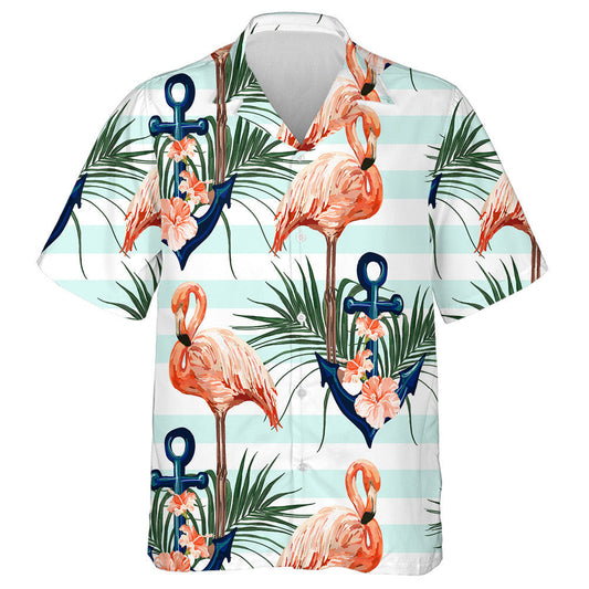 Flamingo Álainn Le Ancaire Gorm Agus Duilleoga Pailme Léine Haváís, Bronntanas Léine Haváís, Bronntanas Nollag