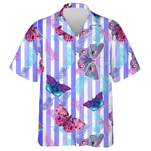 Téama Pretty Mystical Féileacán Agus Duilleoga pailme ar Léine Haváís stiallacha, Bronntanas Léine Haváís, Bronntanas Nollag