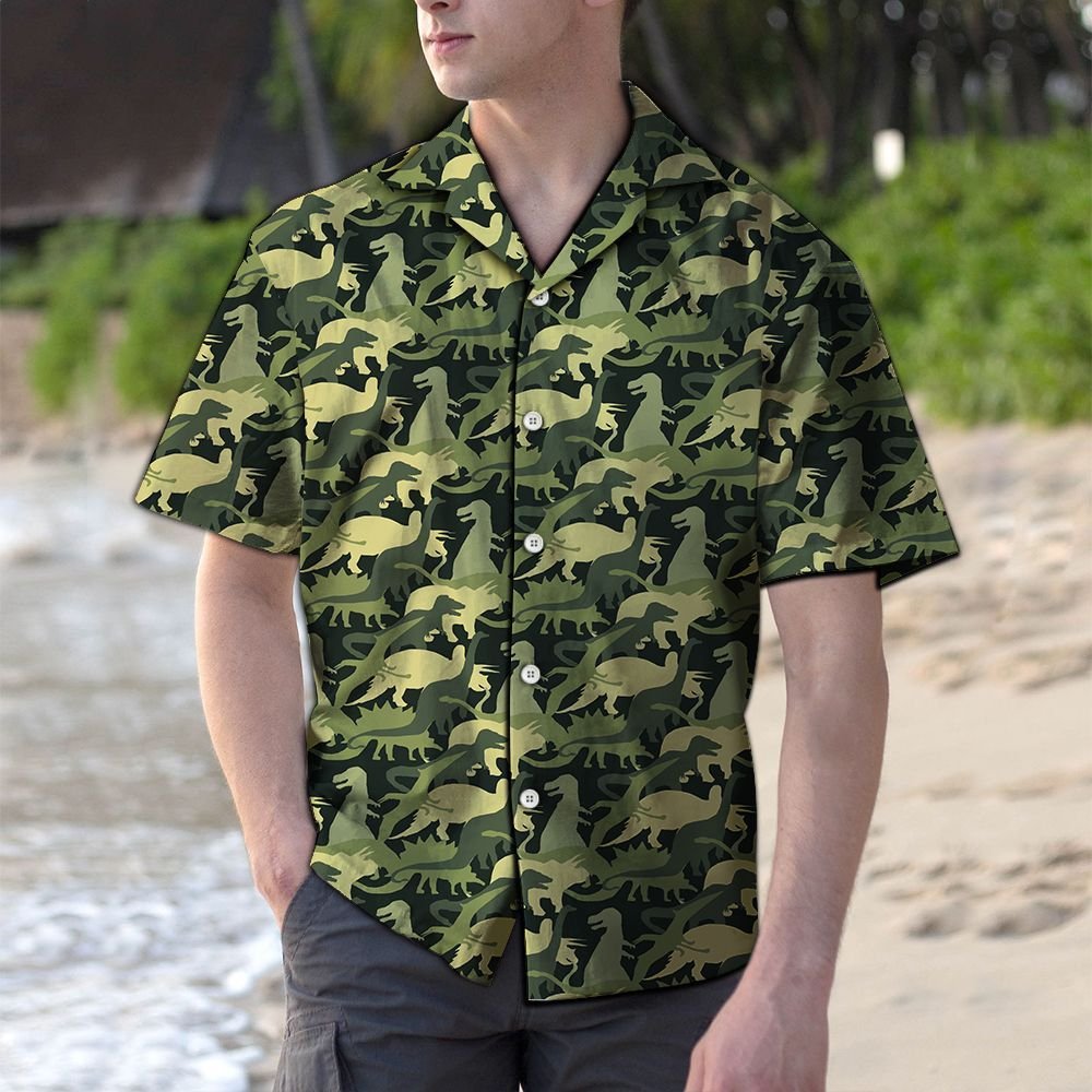 Camouflage Dinosaur G5730- Hawaiian Shirt- Hawaiian Shirts -Hawaiian Shirt Gift, Christmas Gift