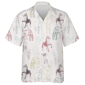 Adorable Horses Sketches In Vintage Style Hawaiian Shirt, Hawaiian For Gift