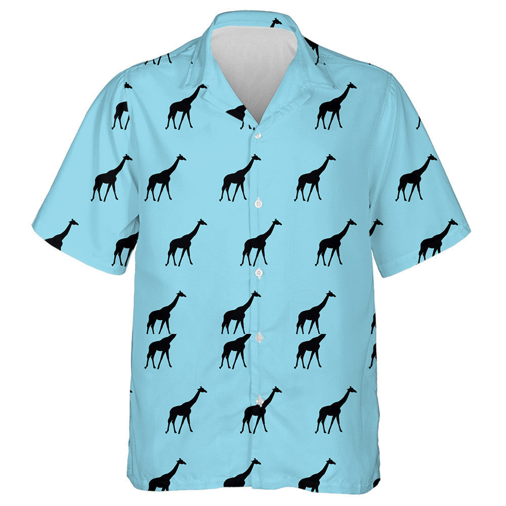 Black Giraffe Silhouette On Blue Background Pattern Hawaiian Shirt, Hawaiian Shirt Gift, Christmas Gift
