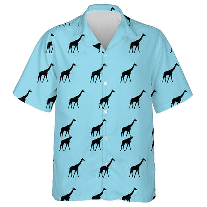 Black Giraffe Silhouette On Blue Background Pattern Hawaiian Shirt, Hawaiian Shirt Gift, Christmas Gift