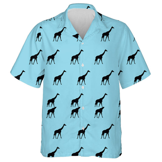 Black Giraffe Silhouette On Blue Background Pattern Hawaiian Shirt, Hawaiian Shirt Gift, Christmas Gift