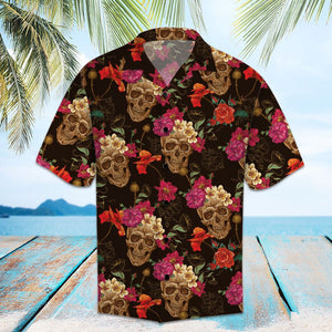 Amazing Skull With Colorful Flower Pattern Design Hawaiian Shirt, Hawaiian Shirt Gift, Christmas Gift