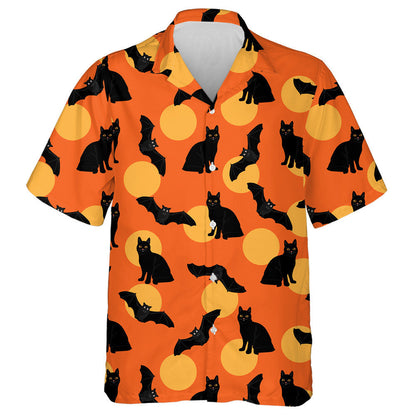 Halloween With Bats And Black Cat Hawaiian Shirt, Hawaiian For Gift