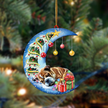 Bulldog-Sleep On The Moon Christmas Two Sided Christmas Plastic Hanging Ornament, Happy Christmas Ornament, Christmas Gift, Christmas Decoration