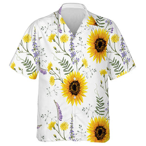 Aesthetic Violet Floral And Sunflower Pattern Hawaiian Shirt, Hawaiian For Gift