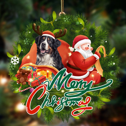 Bernese Mountain-Santa & dog Hanging Christmas Plastic Hanging Ornament, Christmas Ornament Gift, Christmas Gift, Christmas Decoration
