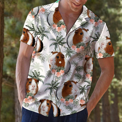 Guinea Pig With Flowers And Leaves Design Hawaiian Shirt, Hawaiian Shirt Gift, Christmas Gift