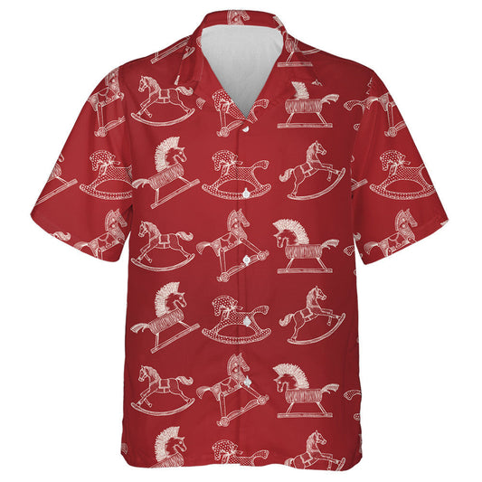 Rocking Toys Horses On Red Background Hawaiian Shirt,Hawaiian Shirt Gift, Christmas Gift