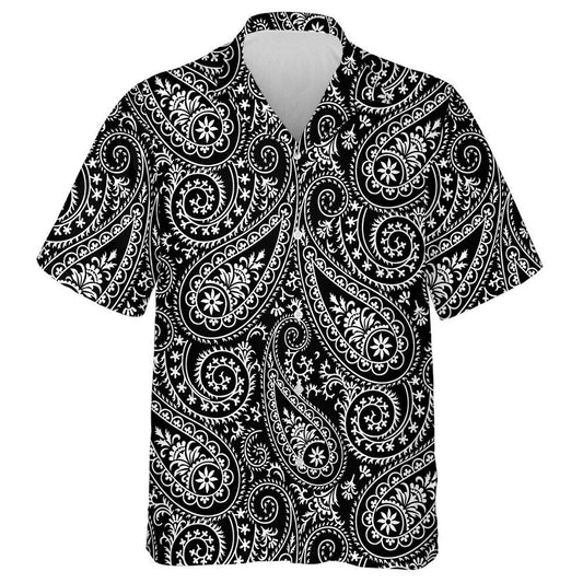 Cúlra Dubh le Patrún Paisley Galánta Lámh Tarraingthe Léine Haváís, Bronntanas Léine Haváís, Bronntanas Nollag