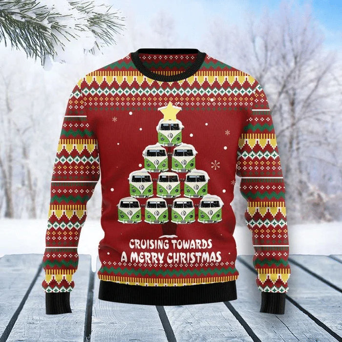 Bus Tree Christmas Sweater  For Men & Women  Adult Ugly Christmas Sweater , Christmas Ugly Sweater,Christmas Gift,Gift Christmas 2022