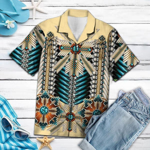 Native American Light Yellow And Blue Theme Hawaiian Shirt, Hawaiian Shirt Gift, Christmas Gift