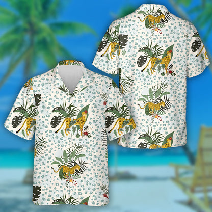 Tropical Wild Jungle Leopard In Different Poses Hawaiian Shirt, Hawaiian Shirt Gift, Christmas Gift