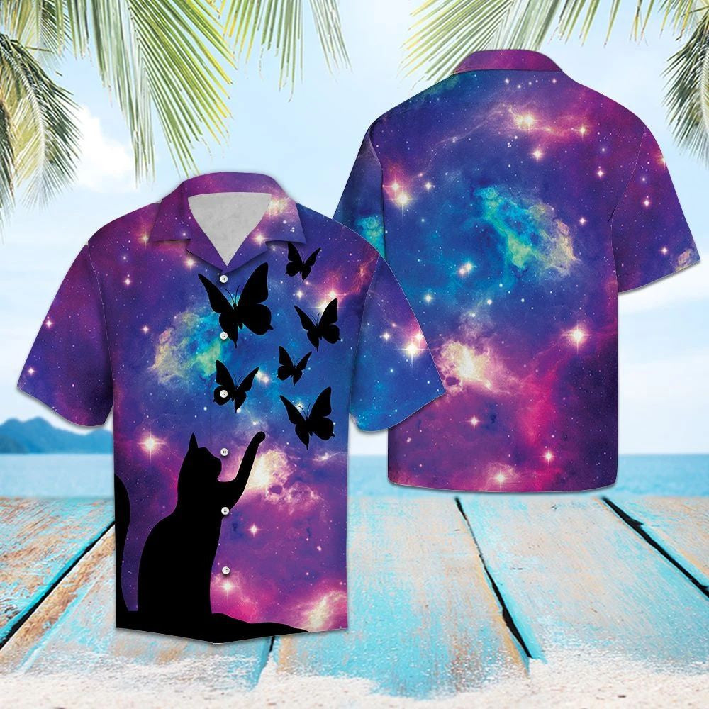 Léine Haváís Cat Réaltra Corcra Mórthaibhseach Ag Imirt Le Féileacáin, Bronntanas Léine Haváíais, Bronntanas Nollag