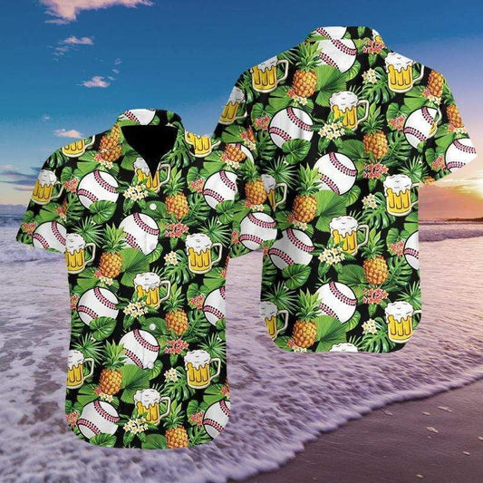 Baseball Beer And Pineapple Design Hawaiian Shirt, Hawaiian For Gift